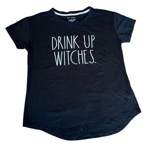 Rae Dunn Drink Up Witches Graphic Tee Black Halloween Witchy Short Sleeve S